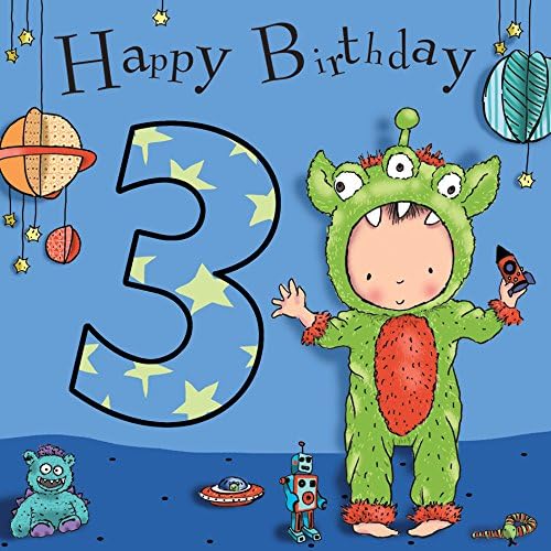 Twizler 3rd Birthday Card For Boy with Cute Monster  Age 3 Birthday Card  Age 3 Card  Age 3 Boys Gifts  Childrens Birthday Card  Boys Birthday Card  Happy Birthday Card