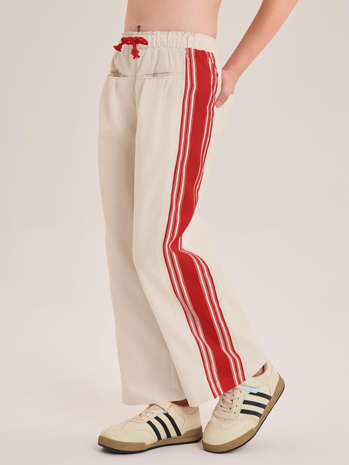 Haloumoning Girls Wide Leg Pants Elastic Waist Palazzo Pants Striped Lightweight Baggy Track Pant 5-14 Years - Image 5