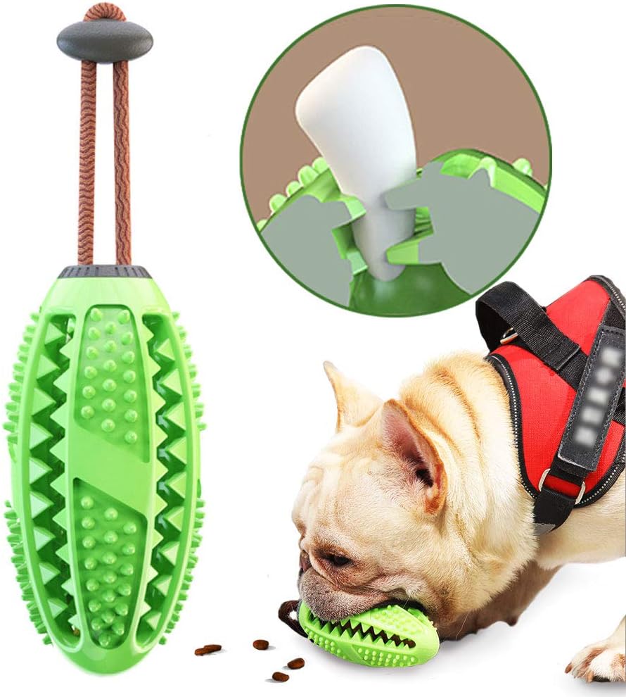 onebarleycorn - Dog Toothbrush Stick,Food Dispensing Dog Chew Toy Treat Training Ball Puppy Dental Care Teeth Cleaning Nontoxic Natural Rubber Bite Resistant (Green)