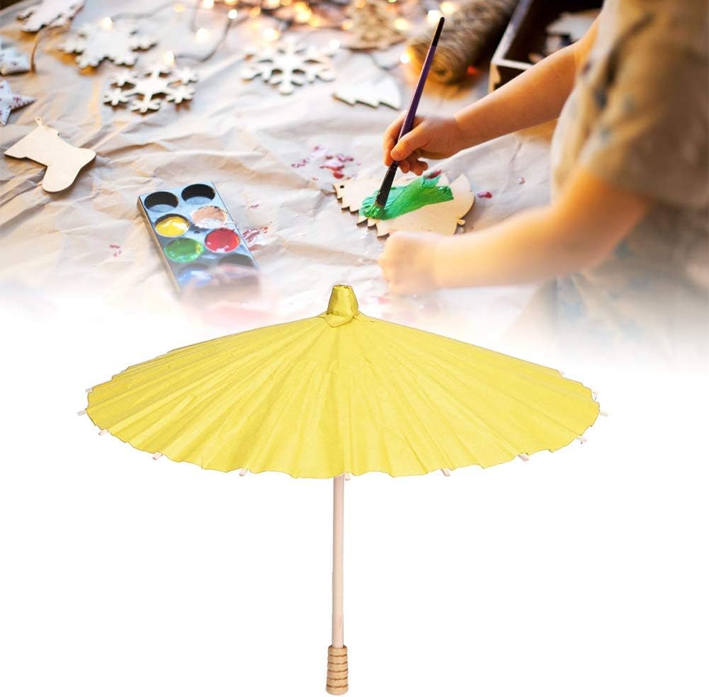 Doodle Umbrella, Wooden Handle Mini Paper Umbrella Environmental Friendly Tear Resistant for Painting Creation for DIY Handicrafts(Yellow)