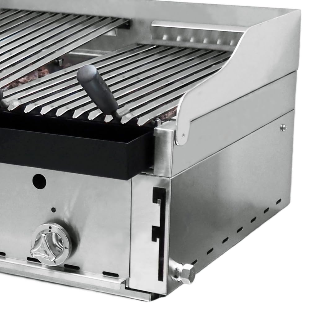MBH - Griglia pietra lavica a gas 90 cm da banco professionale, petto e griglia in acciaio inox per bar, ristoranti.