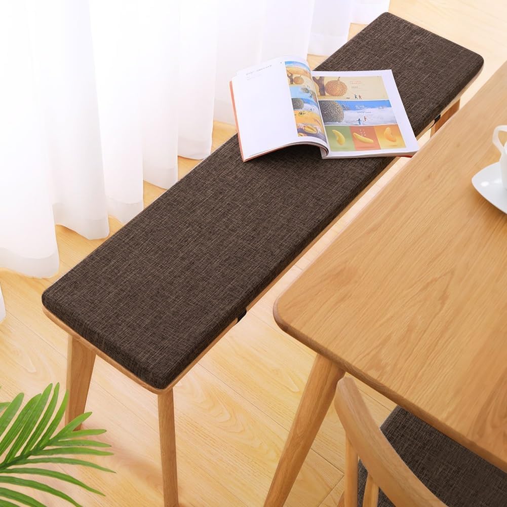 3cm Thick Bench Cushion for Indoor/Outdoor Custom Size Thick Linen Non-Slip Seat Pad with Zipper Removable Cover for Patio Garden Swing Porch Window Chair Furniture Cushions(Brown,12x42)