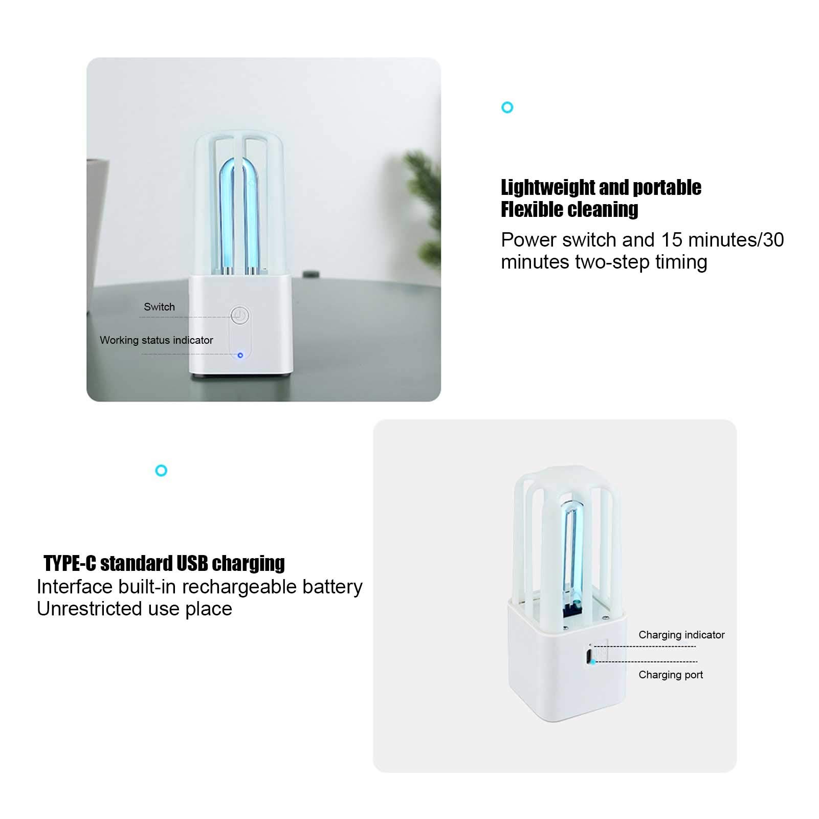 HURRISE Lampe désinfectante, lampe désinfectante, nettoyage rechargeable UVC USB pour ampoules pour hôtel, voiture, hôpital pour animaux de compagnie