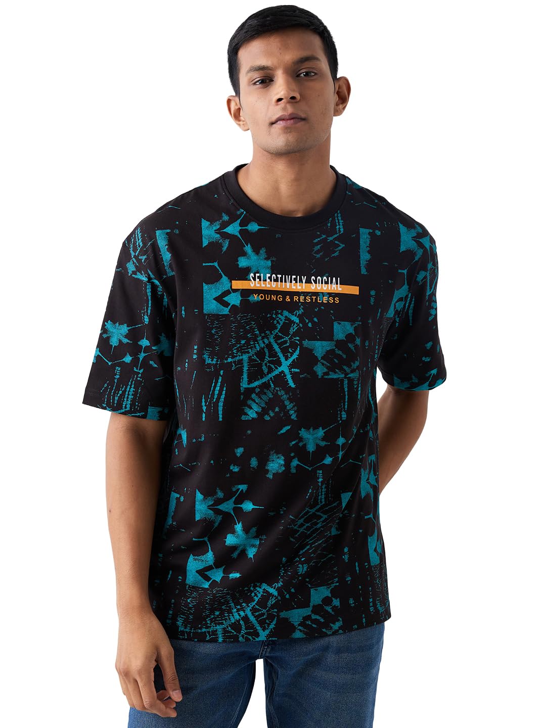 spykar Men's Oversized Round Neck Half Sleeve Printed Casual T-Shirt-picture-27