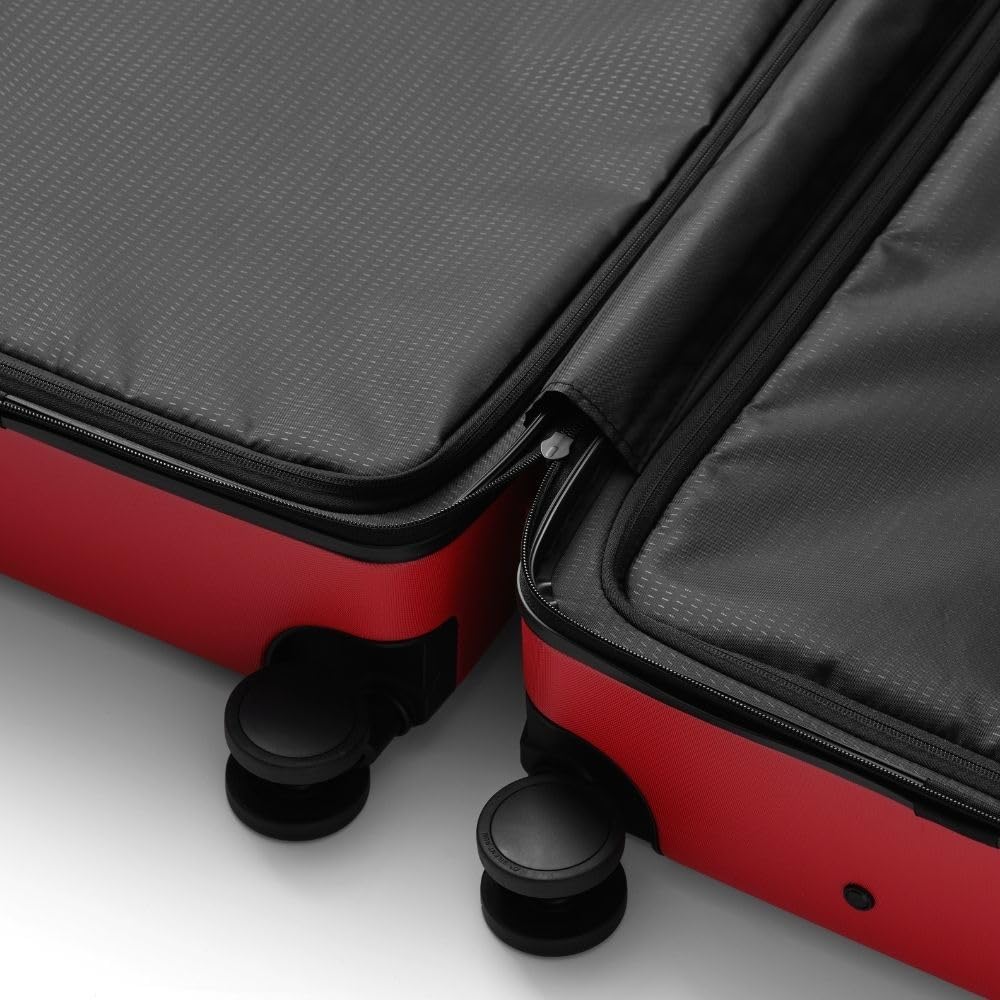 D_b_ Ramverk Front-Access Carry-On 21 Inch Hardside Luggage, Compact Suitcase with Silent 360 Spinner Wheels, TSA Lock, Interior Laptop Compartment and Two Zipper Dividers, Sprite Lightning Red