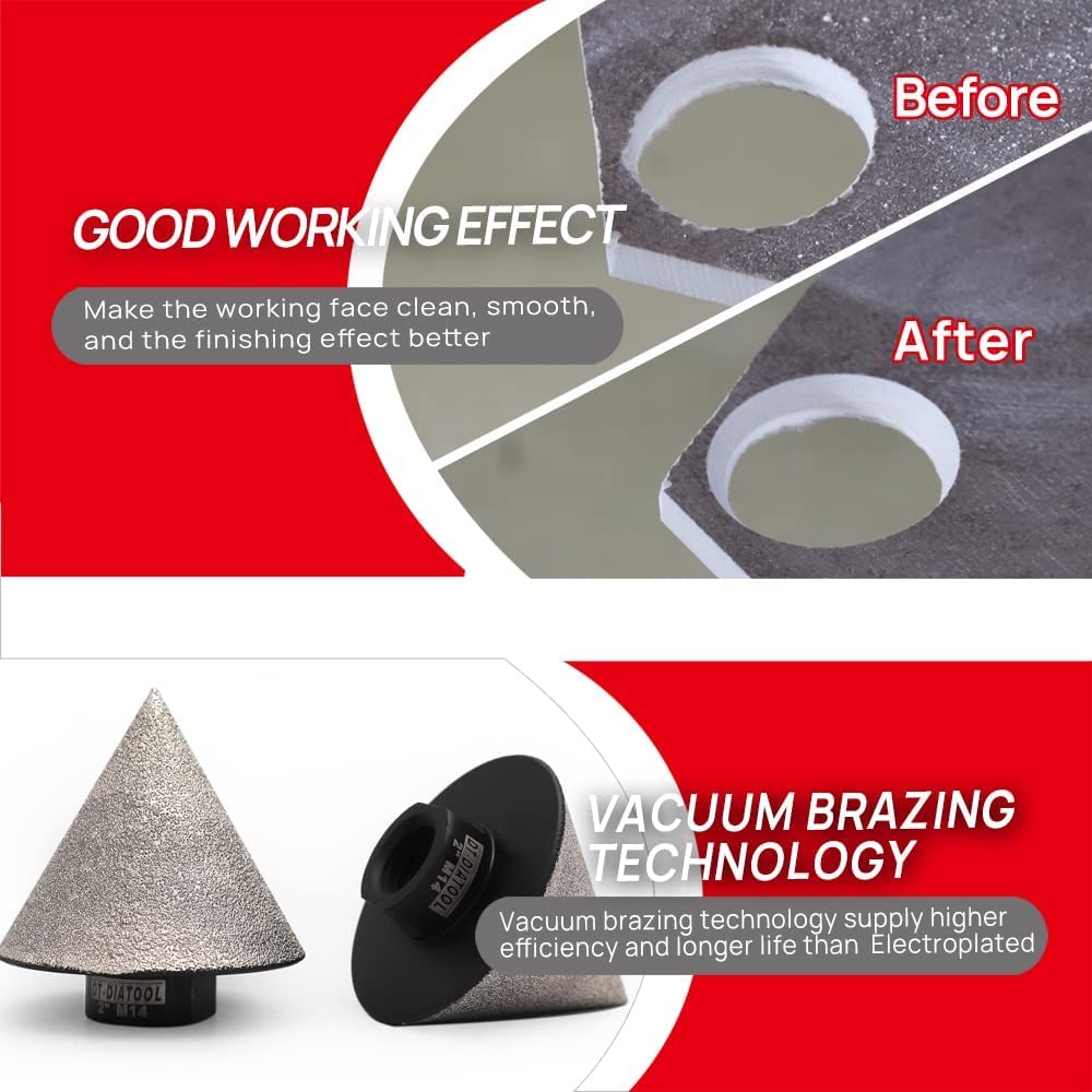 2-Inch Diamond Beveling Chamfer Bit and 50mm 2 Inch Diamond Finger Milling Bit and Granite Marble Dry polishing pad Porcelain Stone Holes Trimming Countersink Drill Enlarge Enlarging