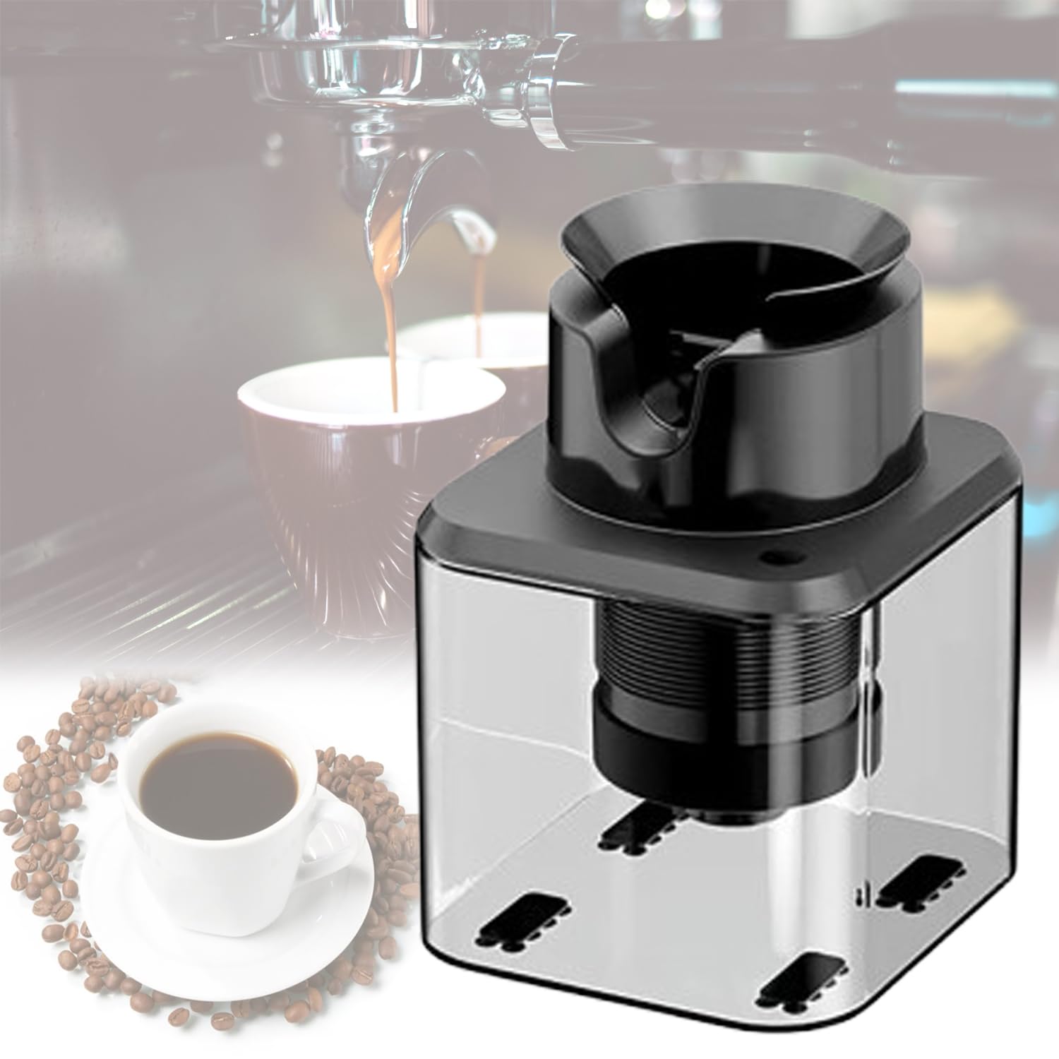 Limpiador automático de café molido, limpieza rápida de 30 W con cubo acrílico visual, incluye 3 cabezales de cepillo de arco, ideal para uso comercial y doméstico