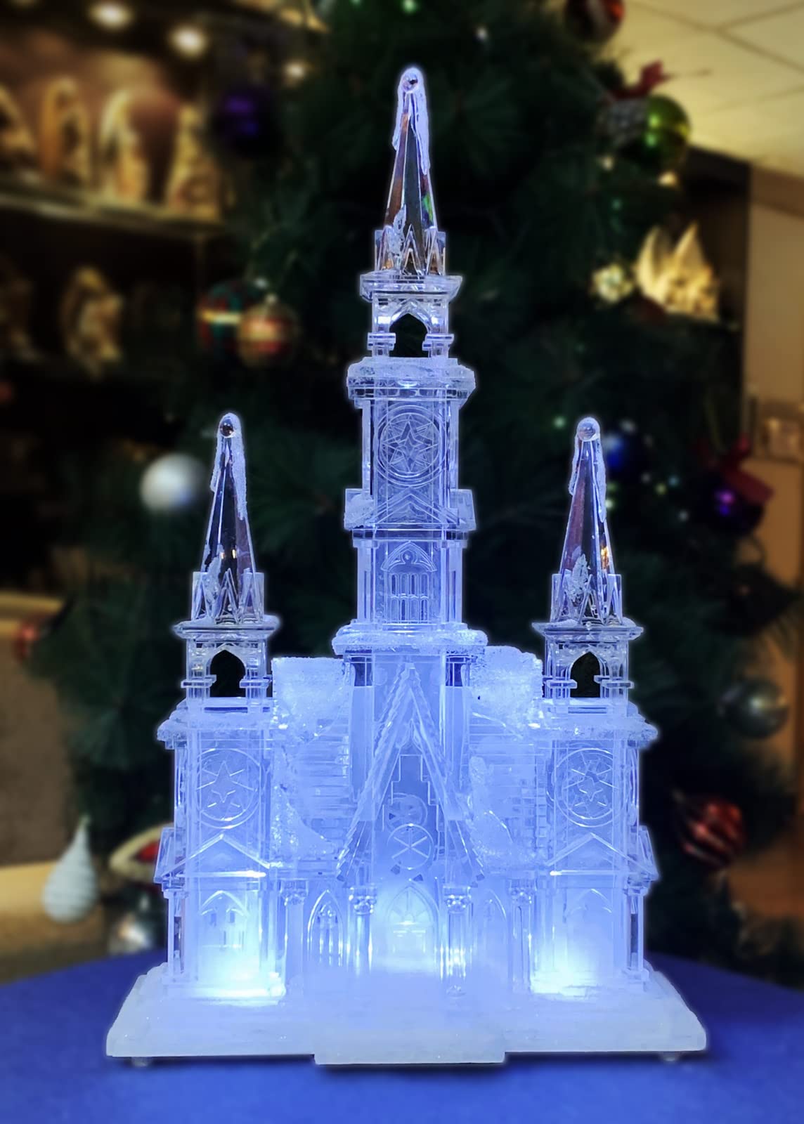 Christmas Tabletop Decor, LED Lighted Acrylic Christmas Cathedral Church, Battery Operated (not Included) (17.9" H x 10.4" W x 5.2" D) by Moments in Time