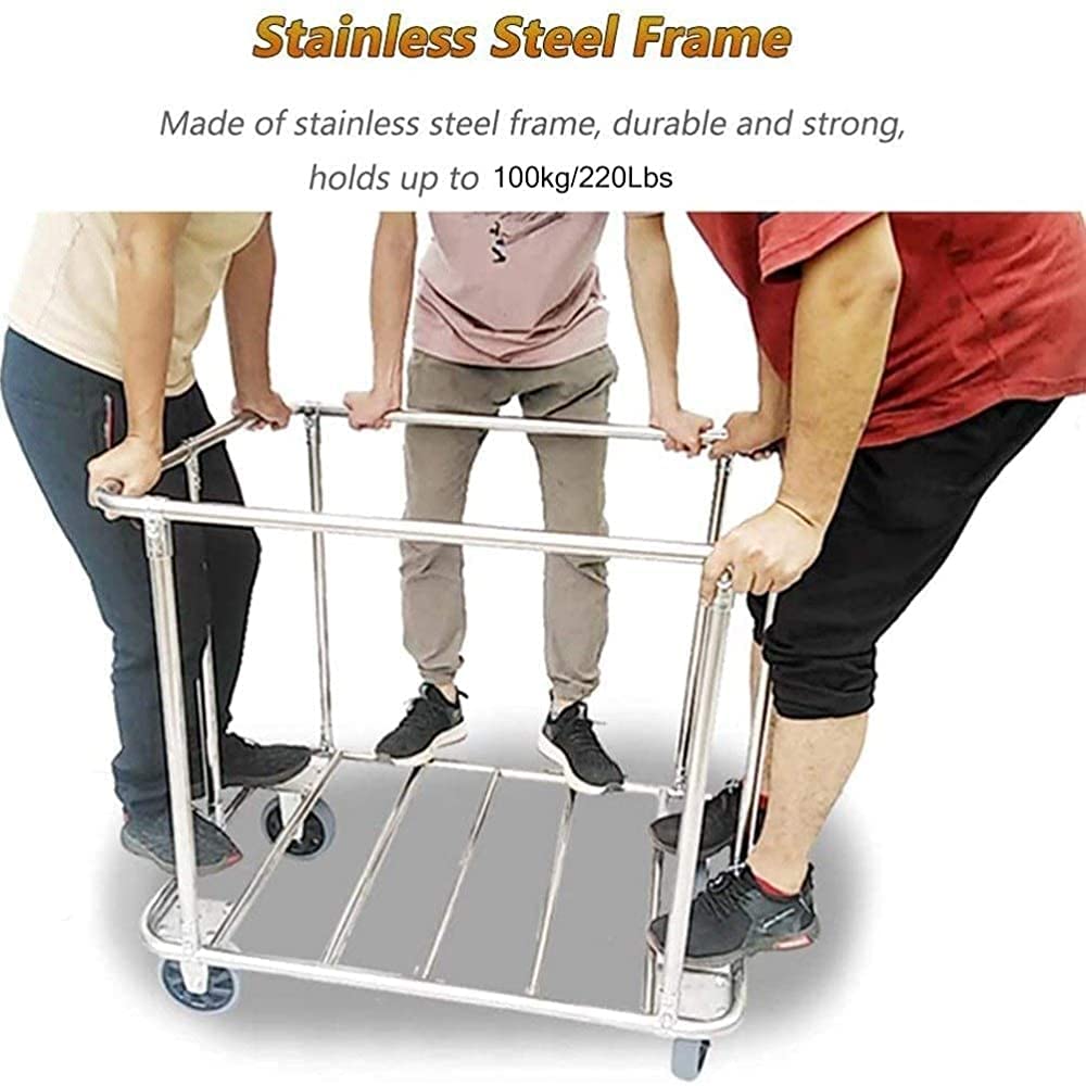 DFEDHF Shelf Movable Trolleys Removable Bags with Laundry Basket Large Hotel Laundry Carts Sorter with Wheels Stainless Steel Clothes Storage Laundry Trolley 100Kg Load/Brown(Brown-Large)