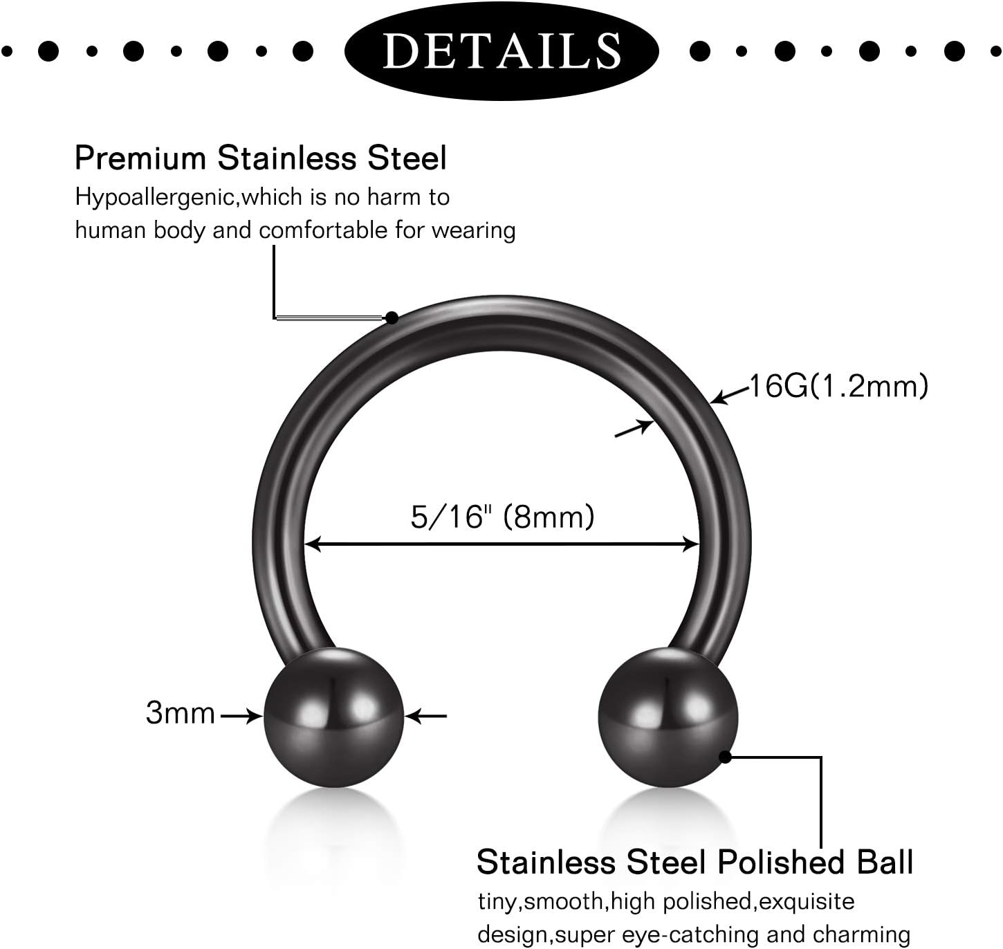 Anicina 16G Septum Rings Hoop Jewelry Nose Ring Horseshoe Stainless Steel Cartilage Earrings Helix Tragus Piercing - Image 5