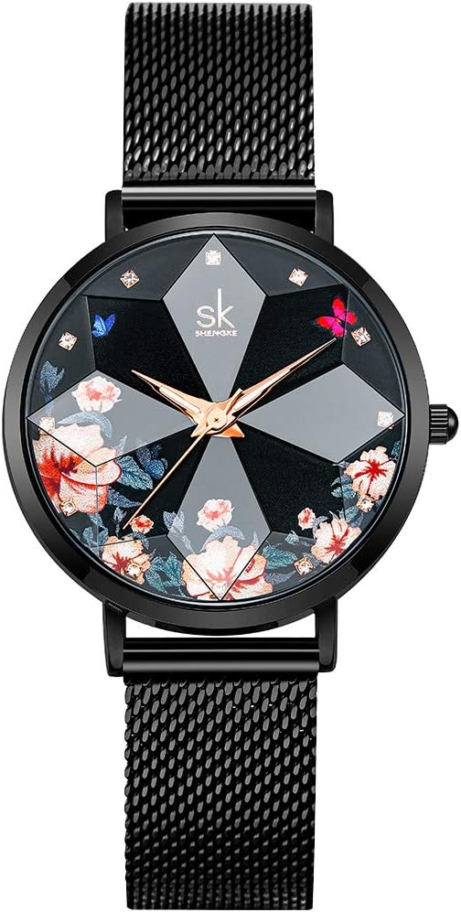 Creative Ultra Thin Minimalist Starry Sky Flower Dial Women Watch with Stainless Steel Mesh Band Genuine Leather Elegant Women Watches