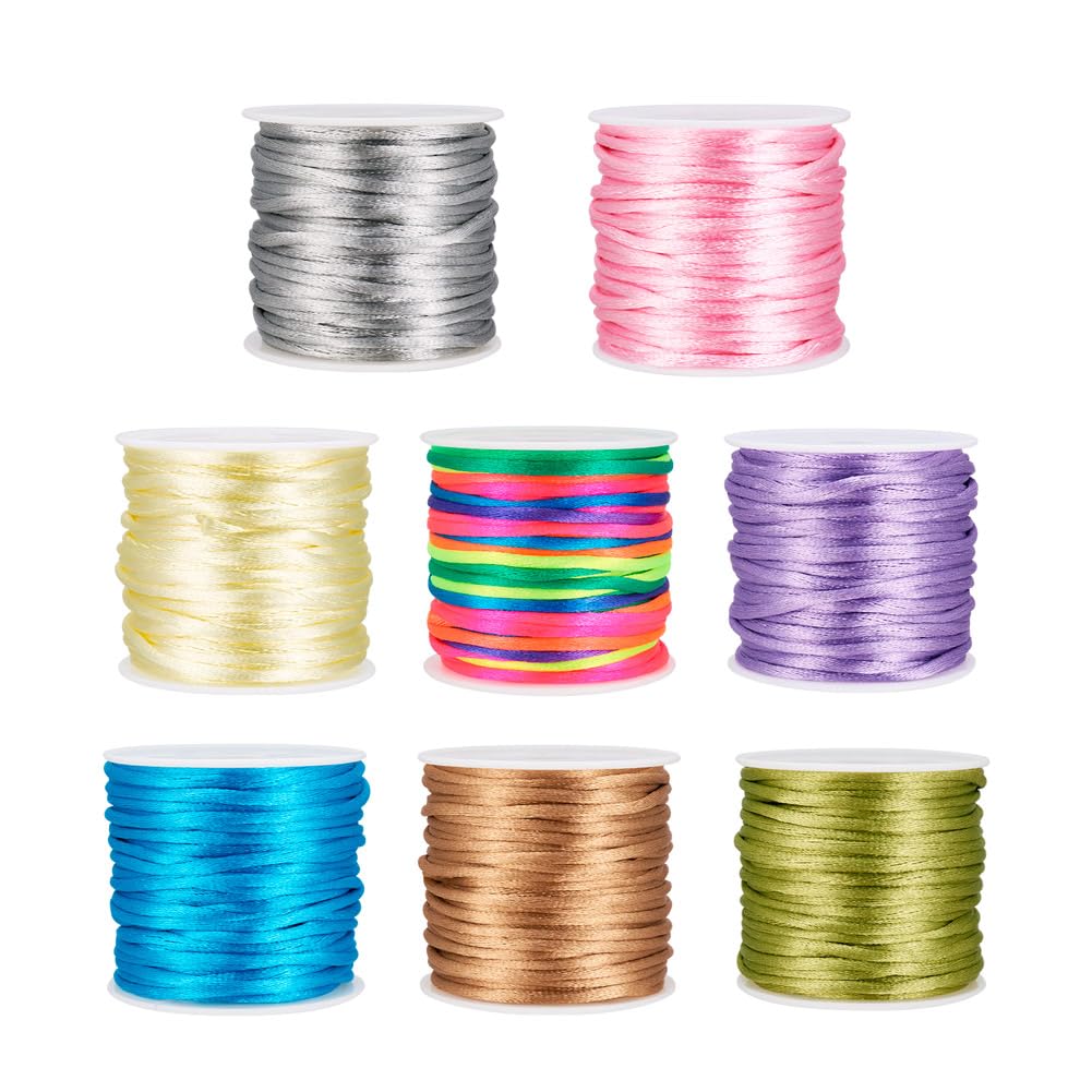Cheriswelry 8 Rolls Nylon Thread 2mm Macrame Rattail Satin Cord Beading String for Jewelry Making, Kumihimo Rattail, Chinese Knot 10.9 Yards/roll