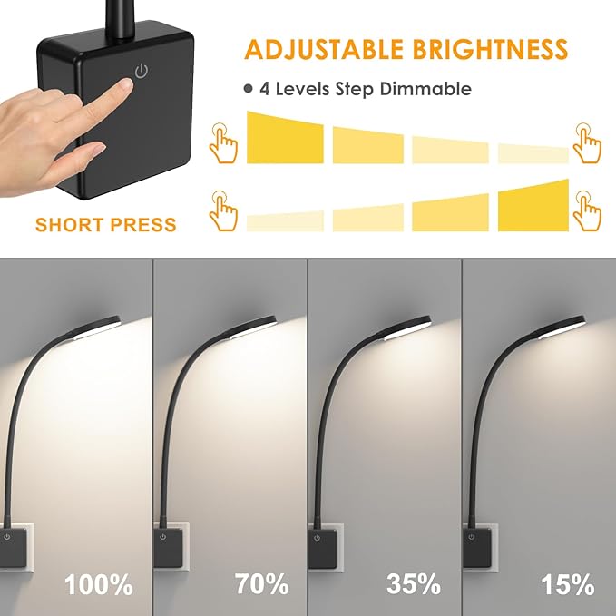ENUOTEK ENUOTEK LED Nachtlampje Wandlamp Leeslamp in Stopcontact Slaapkamer Lamp Dimbaar Zwart met Touch Dimmer Schakelaar 4W 350Lm 3000K 4000K 5000K Helderheid Dimbaar 1 Pack photo 2