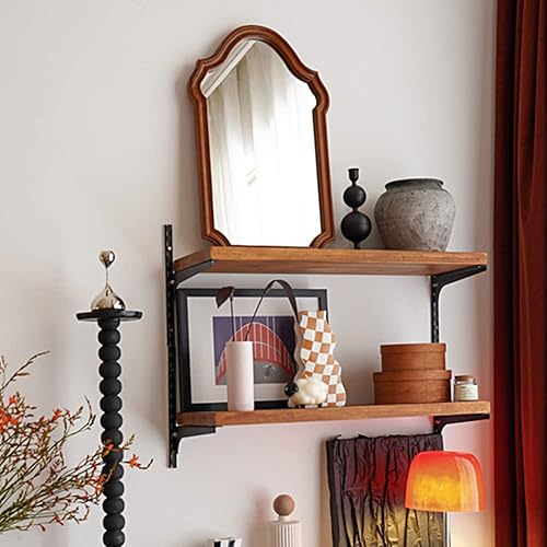 Miniatura 7 de BOOMLATU Espejo de pared arqueado de madera rústica, diseño irregular, espejo decorativo con marco de madera para dormitorio, tocador, sala de