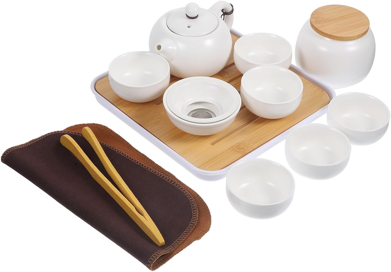 Portable Ceramic Kung Fu Tea Set 12pcs Travel Tea Brewing Kit for Home and Outdoor Use