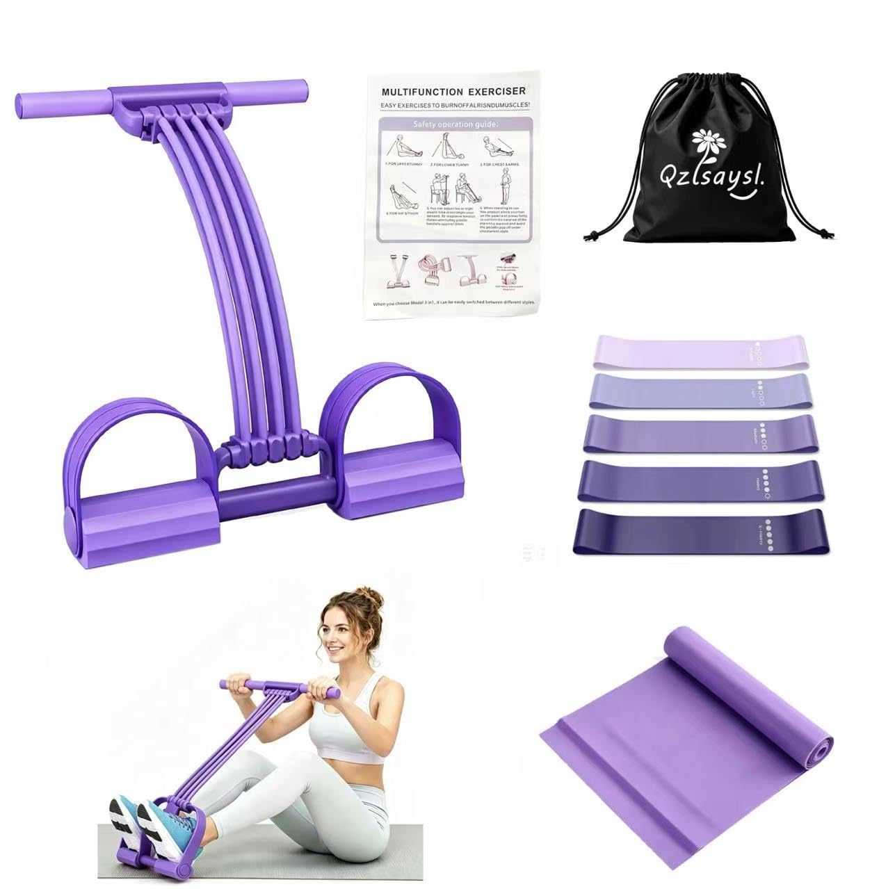 QZLSAYSL 8-Tube Multi-Functional Resistance Training Set, Purple