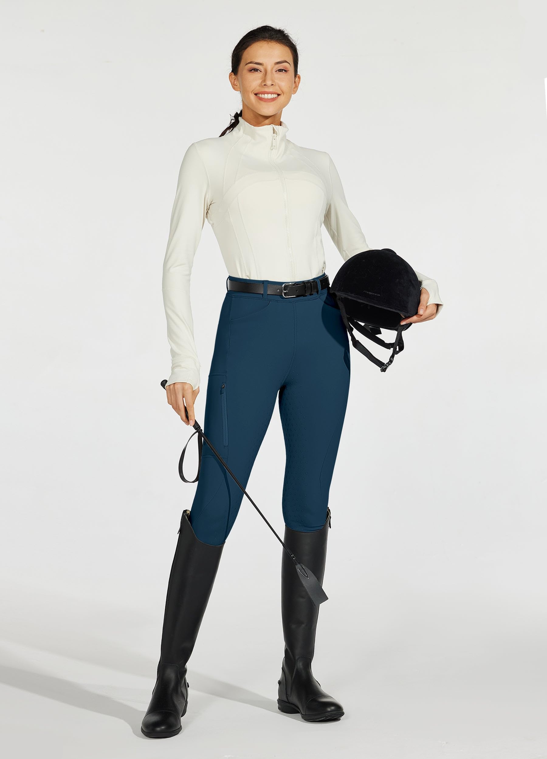 WILLIT Reitleggings Damen Reithose Silikon Vollbesatz High Waist Stretch Reithose mit Reißverschlusstasche Gürtelschlaufen