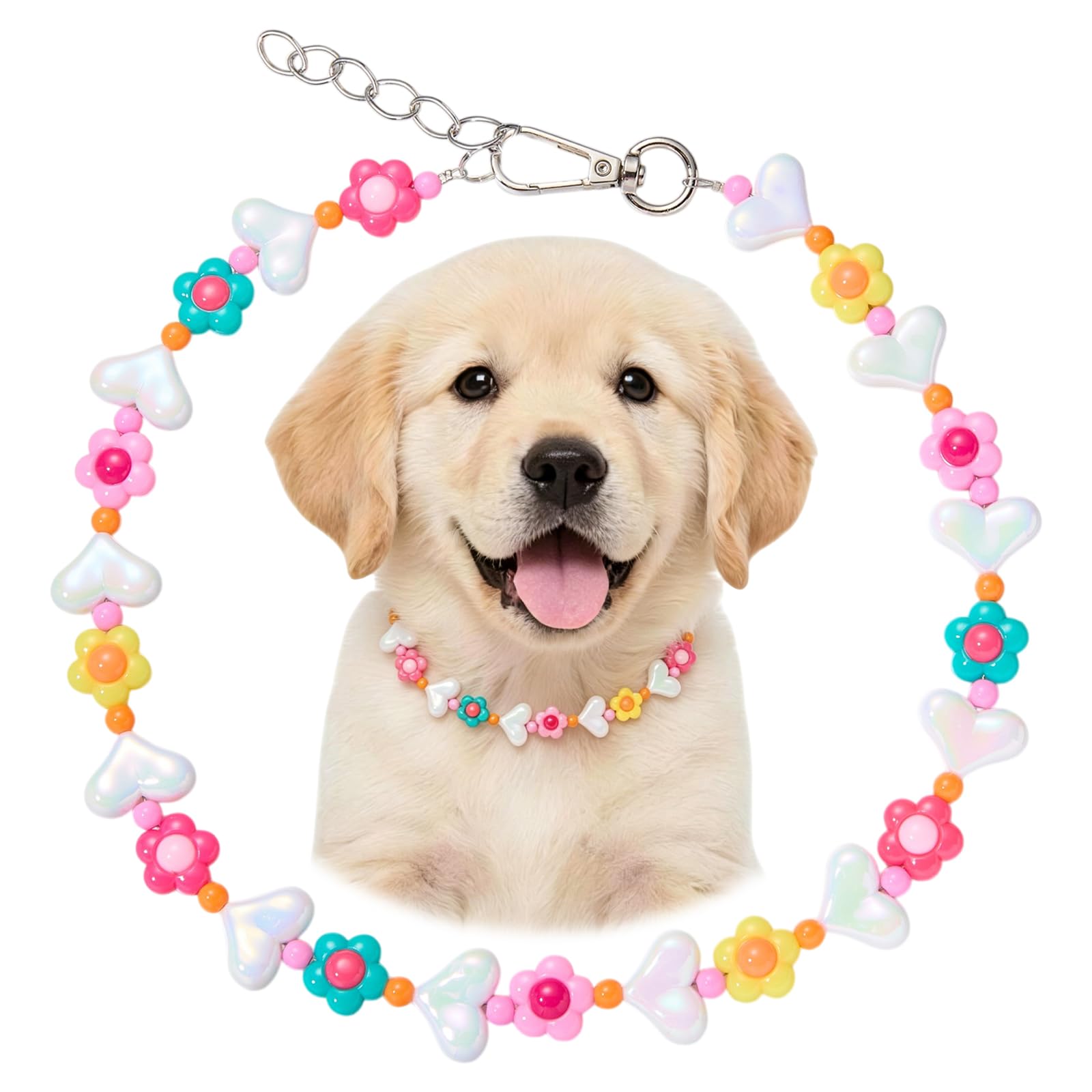 BEEFLYING Beaded Dog Necklace Collar for Large Small, 21.25 In, Adjustable