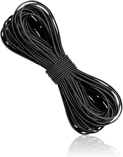 Elastic cord thread beading string, round hat elastic, masks, jewellery, sewing accessories, elastic rope for crafts and arts, 1mm, 2mm, white, black (1mm - 5 Meters, Black)