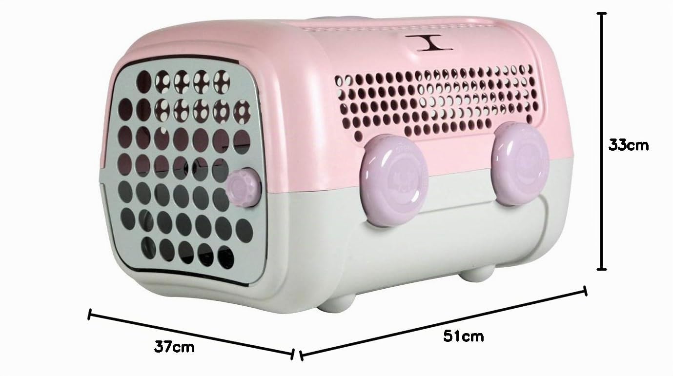 United Pets A.U.T.O. - Trasportino Rigido per Cani e Gatti, di Design, Made in Italy, Rosa/Grigio Tortora, Incluso Tappetino Igienico, 51x37x33cm, Trasportino da Viaggio