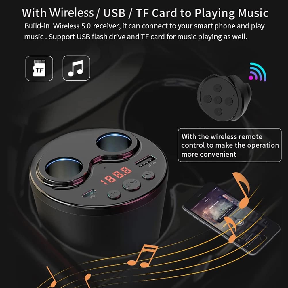 Transmetteur FM Bluetooth pour Voiture, kit de Voiture de Radio de Voiture sans Fil avec 2 Ports USB Charge Charge Prend en Charge la télécommande télécommande TF Appelle Gratuite