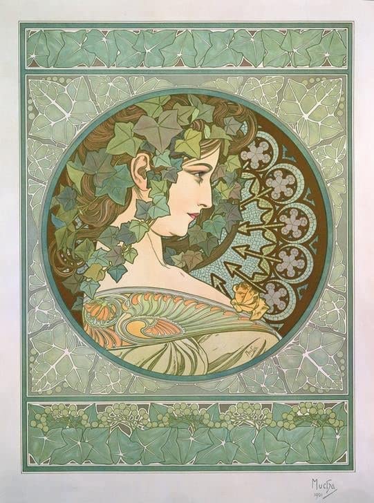 Poster Alphonse Mucha The A SERENDIPITP déco salon élégante toile 50x70