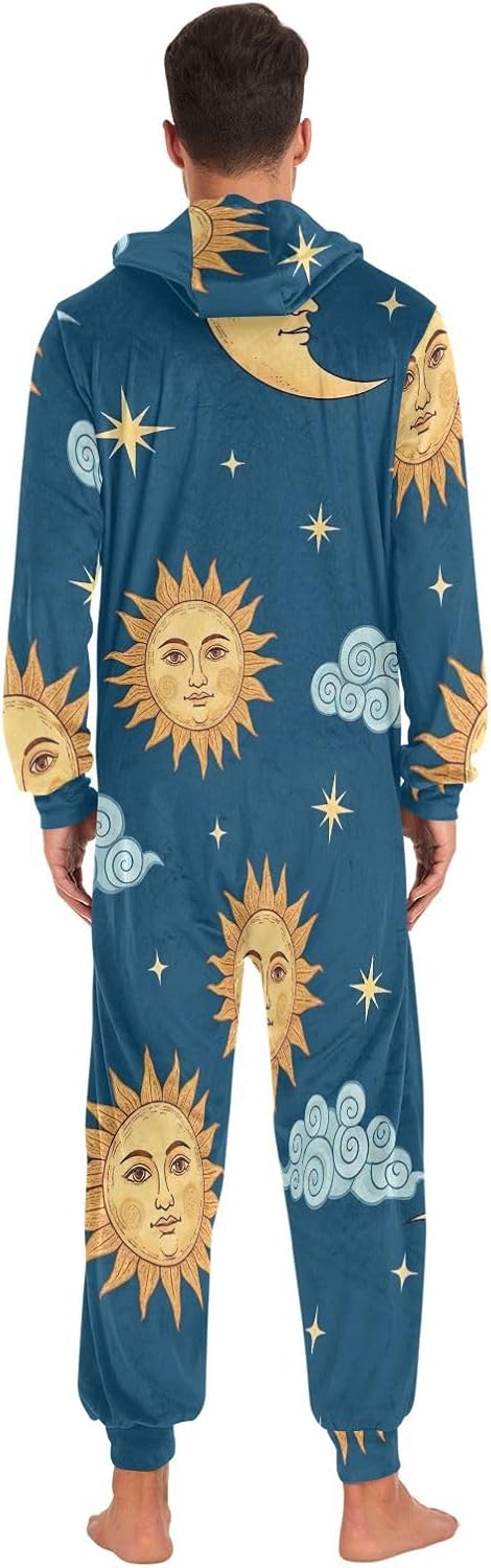 GAIREG Vintage Celestial Elements Blue Pajama Onesie Men's Women's, Funny One-Piece Costumes Sleepwear