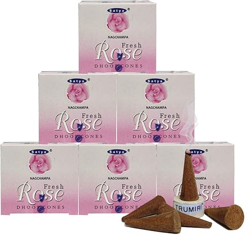 TRUMIRI Paquete de soporte para cono de incienso con conos de incienso Satya Fresh Rose - Paquete de 6 (aproximadamente 72 conos)