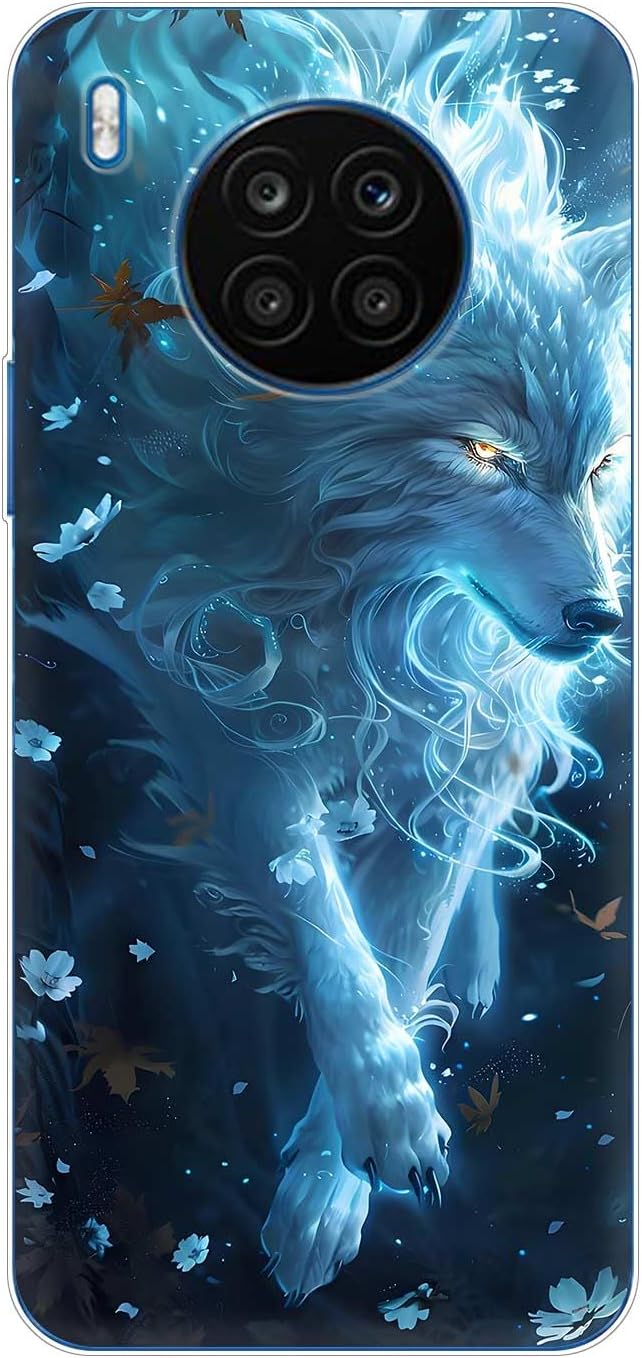 Case Compatible with Huawei Y9a,Clear with Pattern Slim Protective Soft Bumper Phone Cover Design Shockproof Slim TPU Wolf