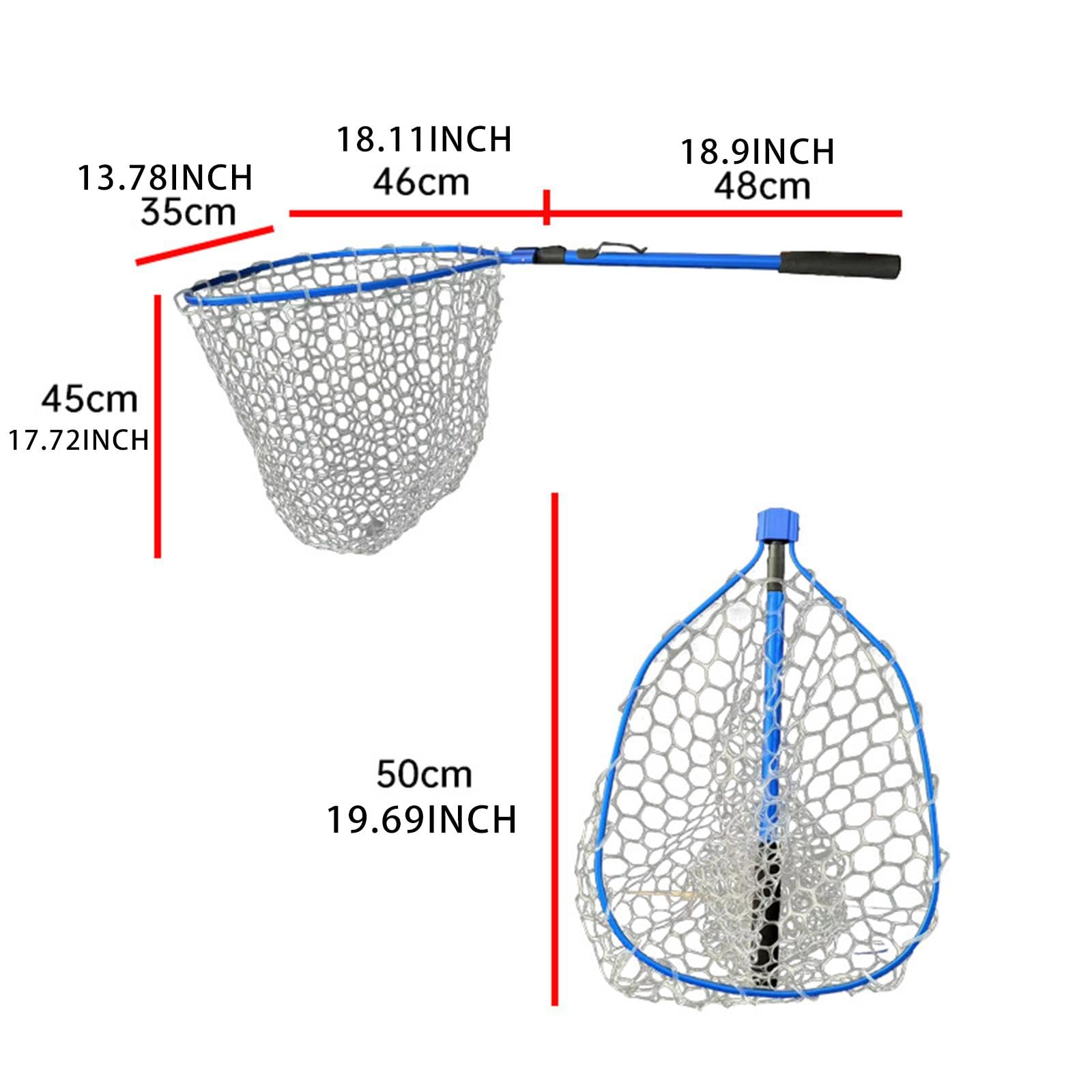 Épuisette de Pêche Filet Pliant Structure Aluminium Manche Extensible Filet Silicone Léger pour Attraper et Relâcher Poissons Adapté à La Pêche, Bleu