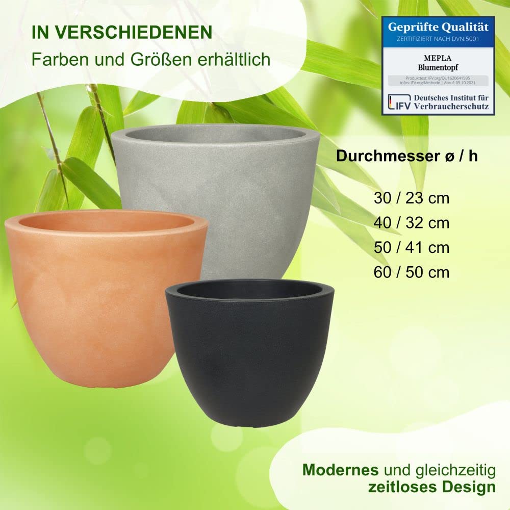 MePla Blumentopf Siena - runder Pflanzkübel - wetterfestes Pflanzgefäß - UV-beständiger Blumenkübel - Pflanzentopf - Kübel - ø60 - Terra