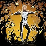 Gerophor Halloween Skeleton Costume Women Cosplay Bodysuit Outfit 3D Print Bone Skull Skinny Catsuit Jumpsuit