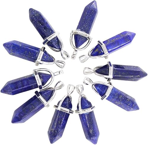 4 piezas Adabele - Colgante de piedra preciosa curativa de lapislázuli azul natural, forma de bala, punto de espiga, cuentas sueltas de cristal de