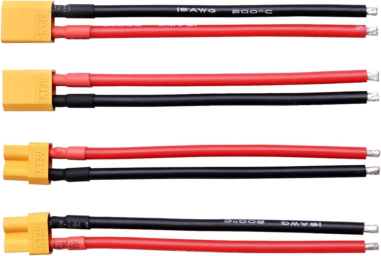 Hobbypark XT30 Connectors Plugs Male & Famale with 16AWG 16 Gauge Silicone w/Battery Straps RC Lipo Battery Cable for RC Cars Drones Airplanes Boats(4PCS)
