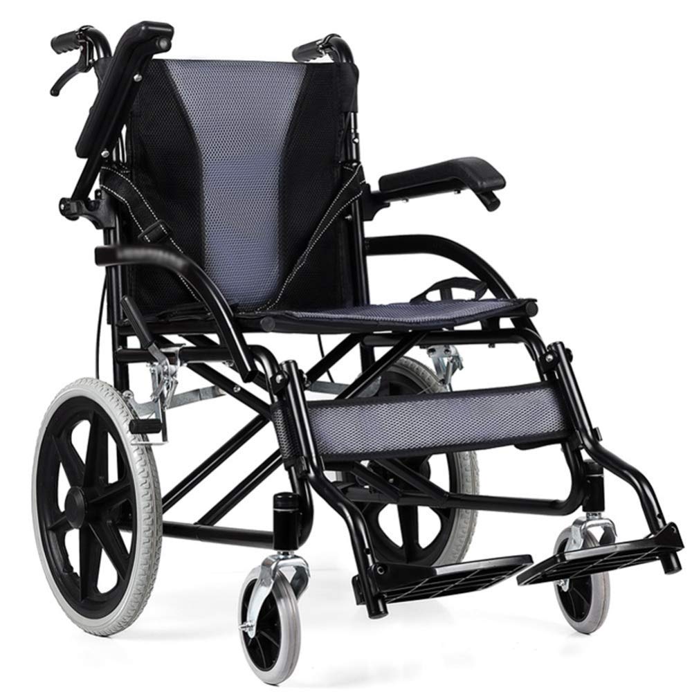 Silla de ruedas plegable Silla de ruedas ligera y manual para discapacitados y ancianos - Silla de ruedas autopropulsada plegable de aluminio ligero con frenos de mano y ruedas traseras de liberación