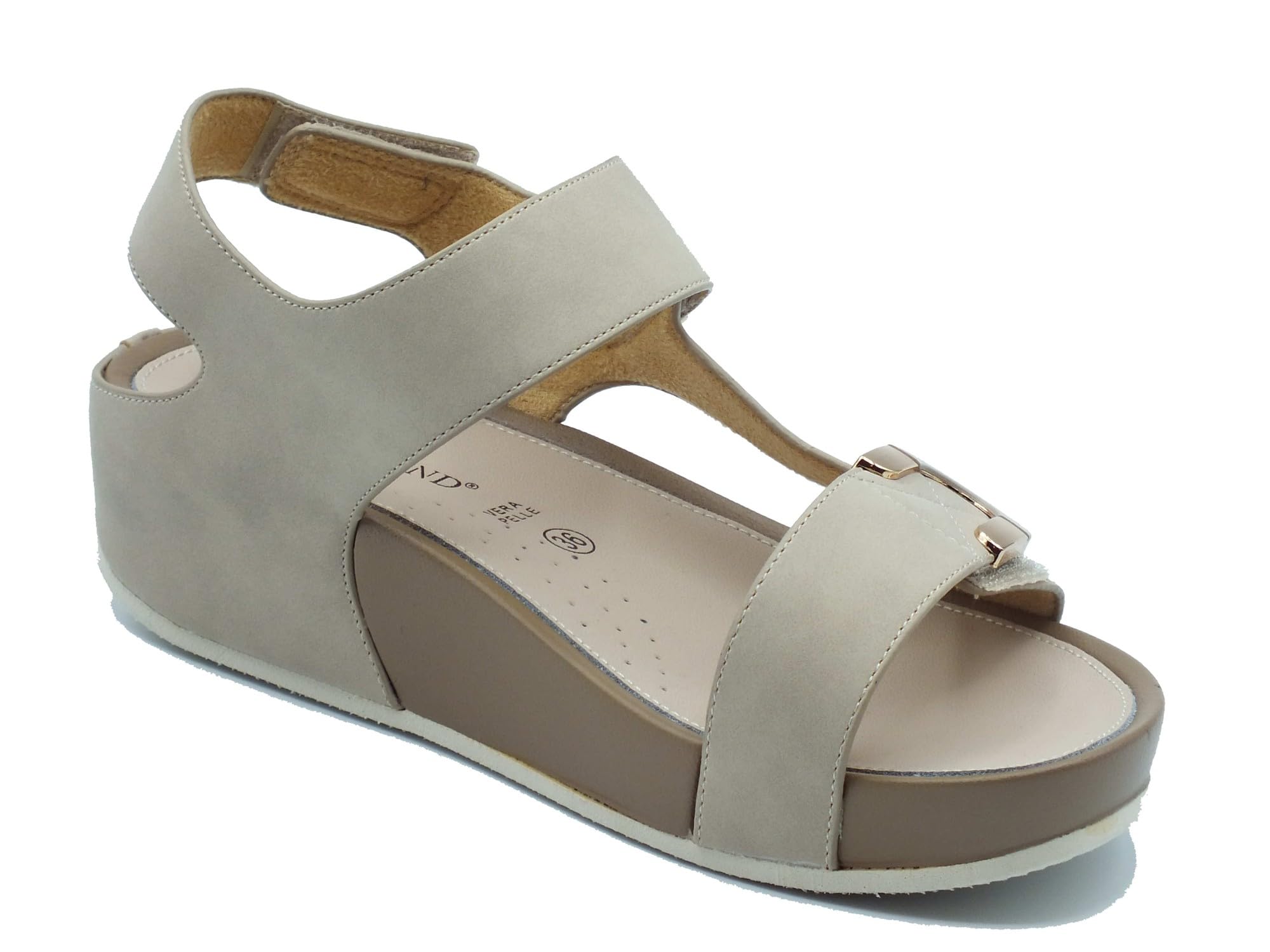 Grunland DIRA SA1996 Beige Sandali Confort per Donna in Ecopelle Beige Tripla Chiusura a Strappo
