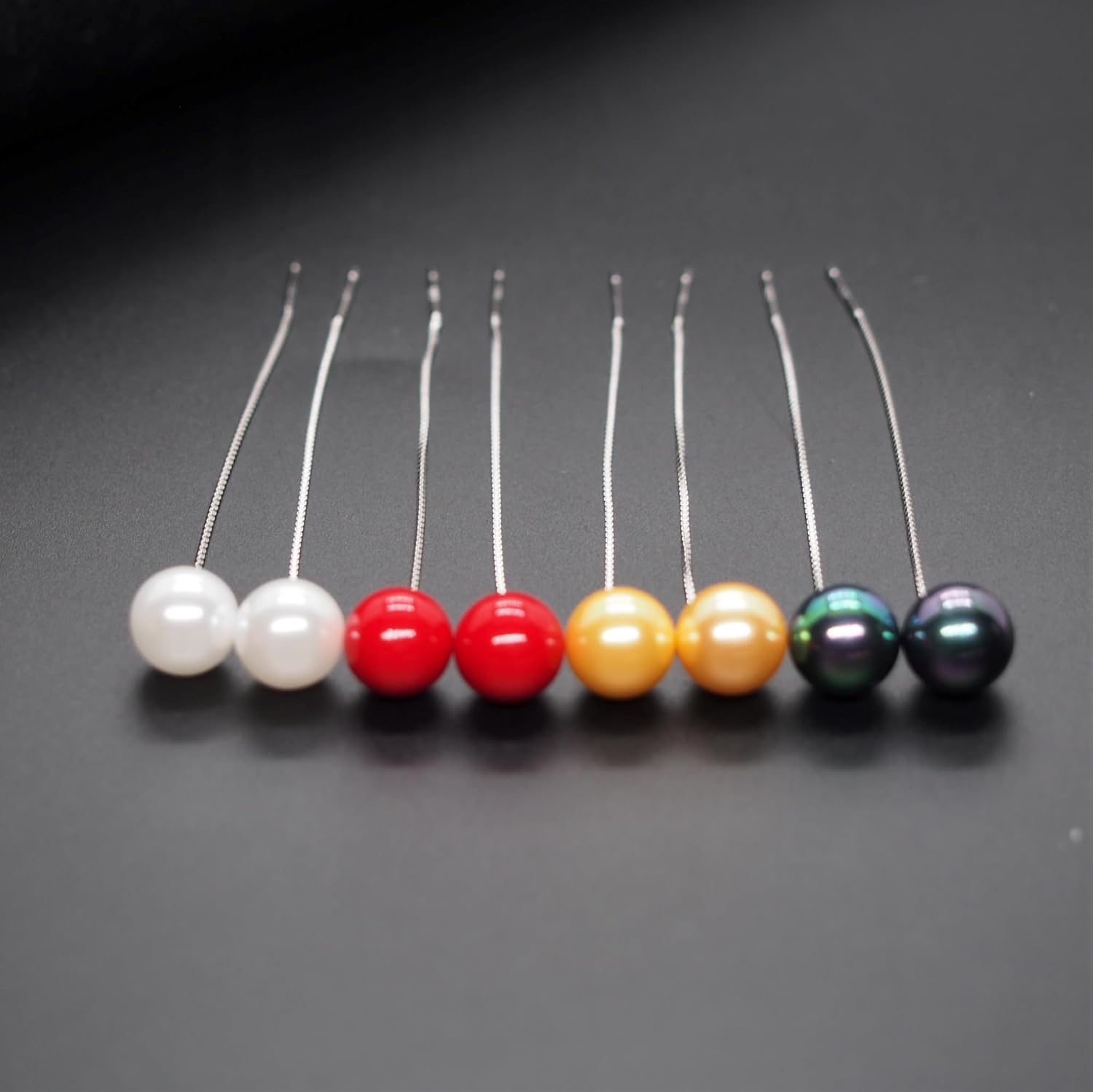 White Gold Red Black Fresh Water Pearl Long Tassel Dangle Earrings, 925 Sterling Silver Drop Threader Earrings Jewelry for Women, Tassel Chain Pull Through Earrings, 6MM 8MM - Image 9