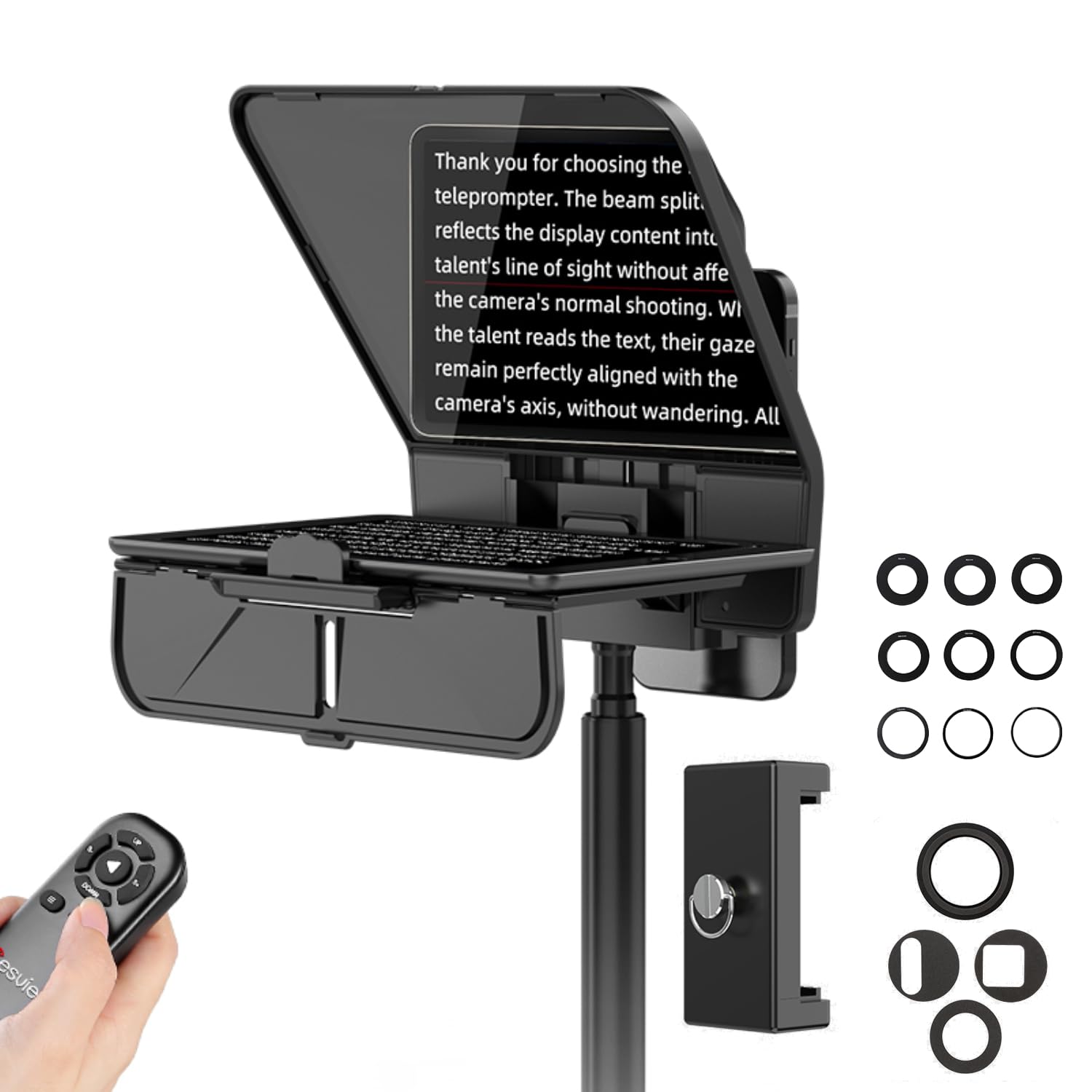 Desview T5 Teleprompter für Smartphone, Tablet & Kamera – Tragbarer Teleprompter für Video-Interviews, Live-Streaming, Vlogging & Outdoor-Aufnahmen – inkl. 49–82mm Kamera-Adapterringe