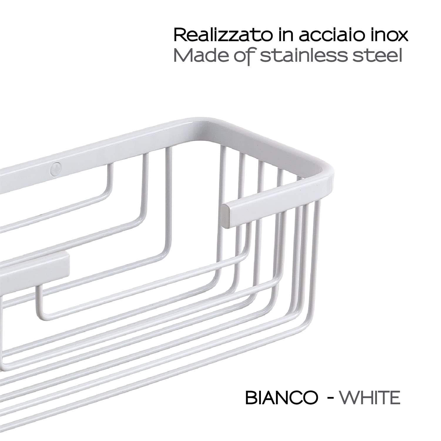Gedy | Portaoggetti Doccia Rettangolare in Filo Bianco e Acciaio Inox, Dimensioni 8,6 x 25,2 x 10,2 cm e Peso 0,49 kg