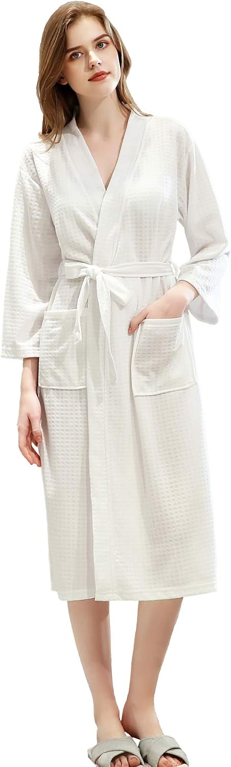 Women Waffle Robes Kimono with Makeup Headband, Ladies Nightwear Bathrobe M~XL Spa Hotel for All Seasons