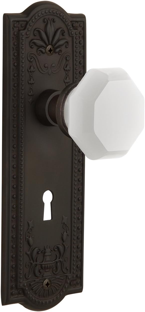 Nostalgic Warehouse 748669 Meadows Plate with Keyhole Waldorf White Milk Glass Knob, Single Dummy, Satin Nickel