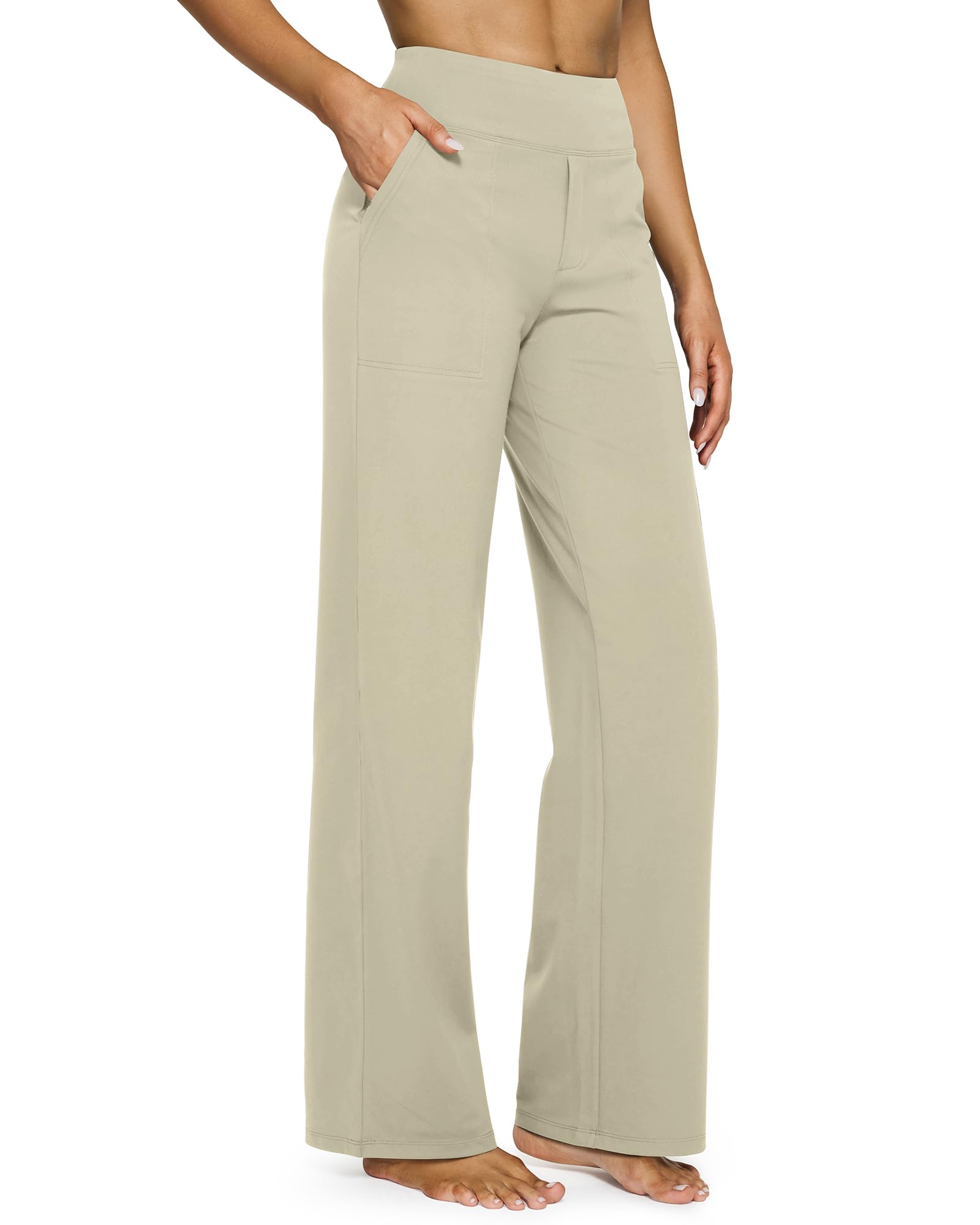 G4Free Yoga Pants for Women Wide Leg Pants with Pockets High Waisted | Moisture Wicking, Soft Comfortable Feel, 4-Way Stretch, Faux Fly, Faux Back Pockets, Yoga, Work & Casual Wear