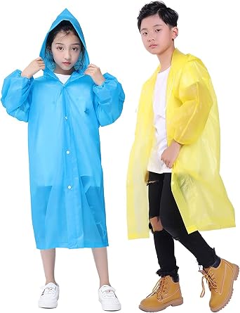 HLKZONE Rain Ponchos for Kids, [2 Pack] Reusable Raincoats for Boys and Girls Waterproof Kids Rain Jacket Rain Gear with Hood