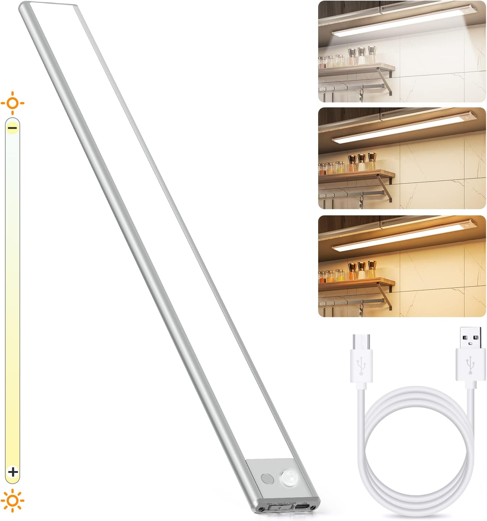 Closet Light 140 LEDs,Eocean Under Cabinet Lights Ultra-thin 40cm Rechargeable Wireless Dimmable Sensor Light With 3 Colors, Night Lights for Bedroom Stairs Hallway, Cupboard Lights & Wardrobe Light