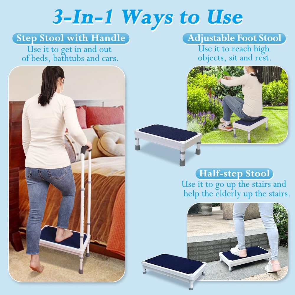 Medical Step Stool With Handle For Elderly, Adults Safety Bed Steps For High Beds