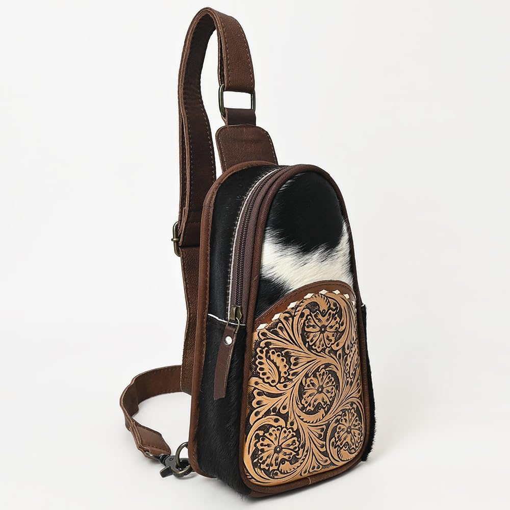 Bags OHG187 Sling Hand Tooled Hair-On Genuine Leather Women Bag Western Handbag Purse