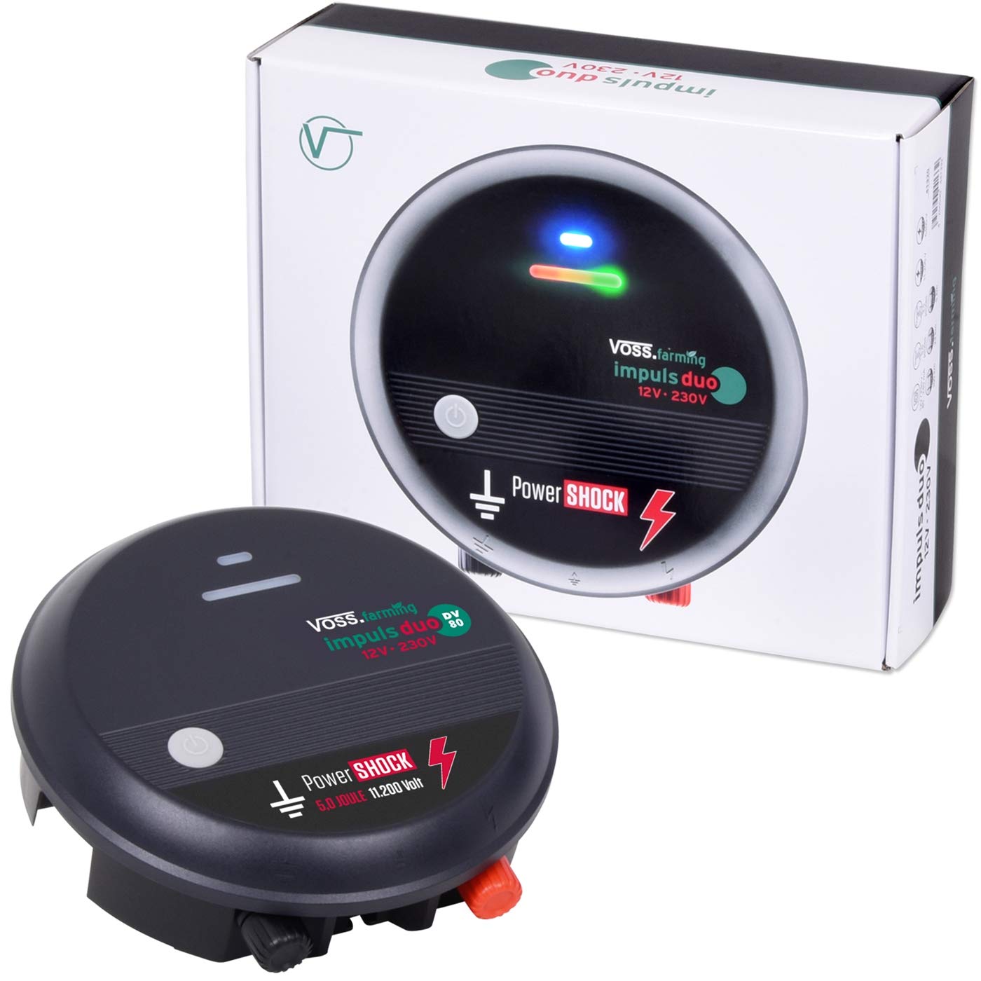 VOSS.farming 12V 230V Weidezaungerät Impuls Duo DV80, 11200 Volt Spannung, Leistung 5,0 Joule, Pferd Rind Schaf Ziege Wild Geflügel Schwein