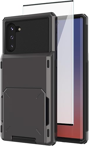 Asuwish Funda de teléfono para Samsung Galaxy Note 10 5G con protector de pantalla de vidrio templado y ranura para tarjeta de crédito híbrida