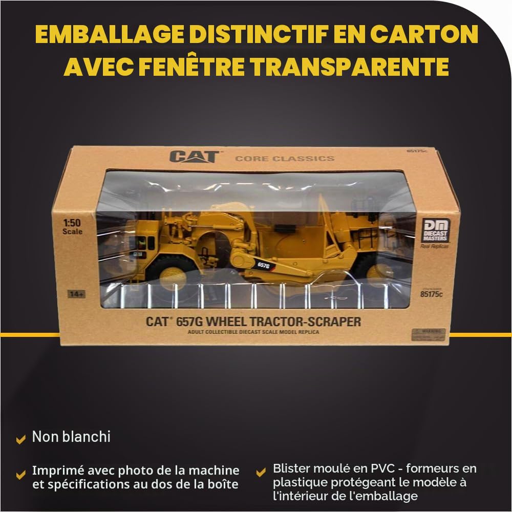 Diecast Masters 85175c - Cat 657G Wheel Tractor Scraper Core Classic, échelle 1:50, à partir de 14 Ans, en boîte fenêtre de présentation, Convient aux collectionneurs