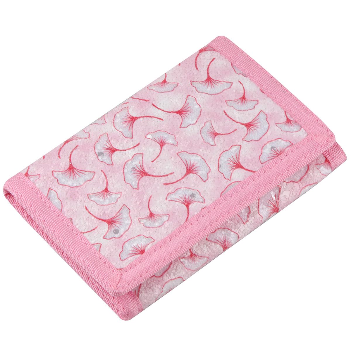RFID Kids Wallet for Girls &amp; Toddlers - Cute &amp; Glittery Rainbow Design with Coin Pocket &amp; Magic Sticker - Pink Ginkgo Leaf